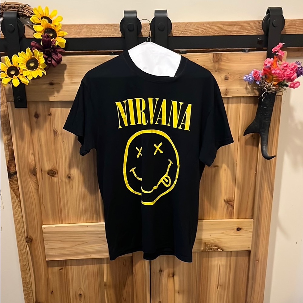 NIRVANA Black Short Sleeve Tee with Yellow Logo